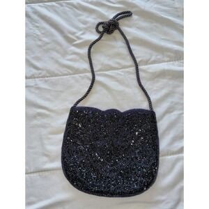 VTG Blue Hand Beaded Evening Bag Purse Clutch Shoulder Strap Handmade Formal